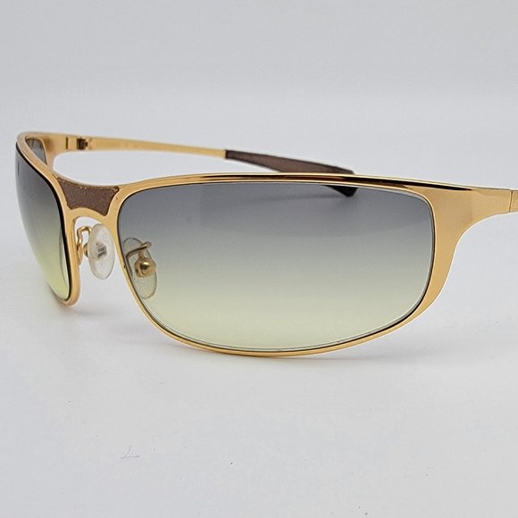 Marni MR50401 Gold Leather Frame Blue Yellow Gradient Lens Sunglasses Italy 63mm